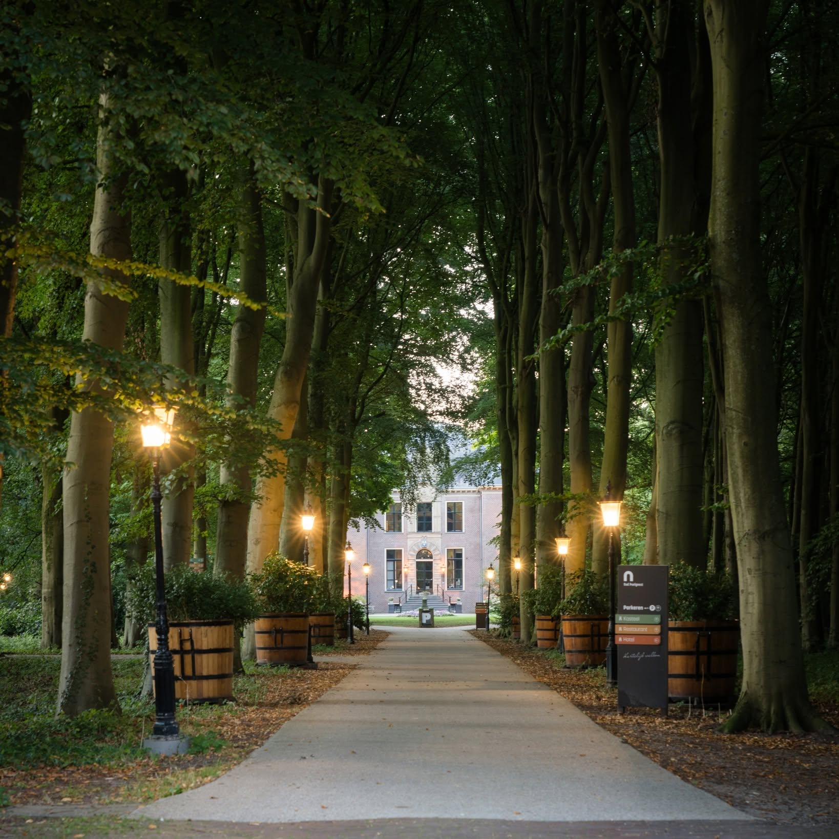 The tree-lined entrance to Kasteel Oud Poelgeest